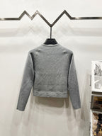 Light gray zip-front jacket, cropped cut, full back view