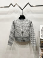 Gray Dior monogram zip jacket, cropped length, stand collar and ribbed hem