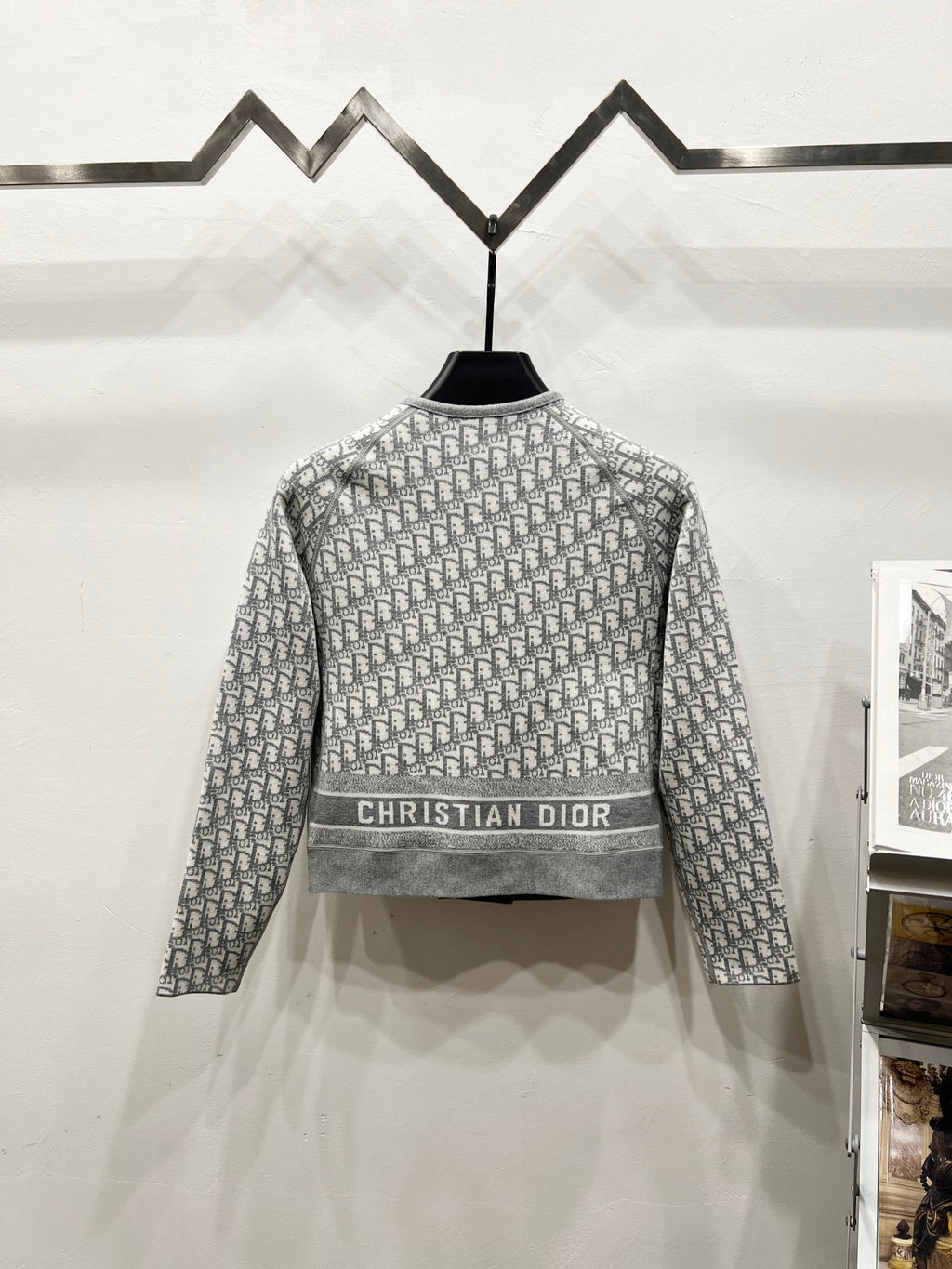 Gray Dior monogram zip jacket with CHRISTIAN DIOR logo band at the waist