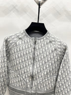 Gray Dior monogram zip-front jacket, stand collar and centered zipper