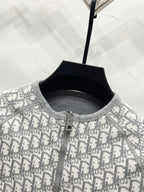 Gray Dior monogram knit jacket with stand collar and front zipper