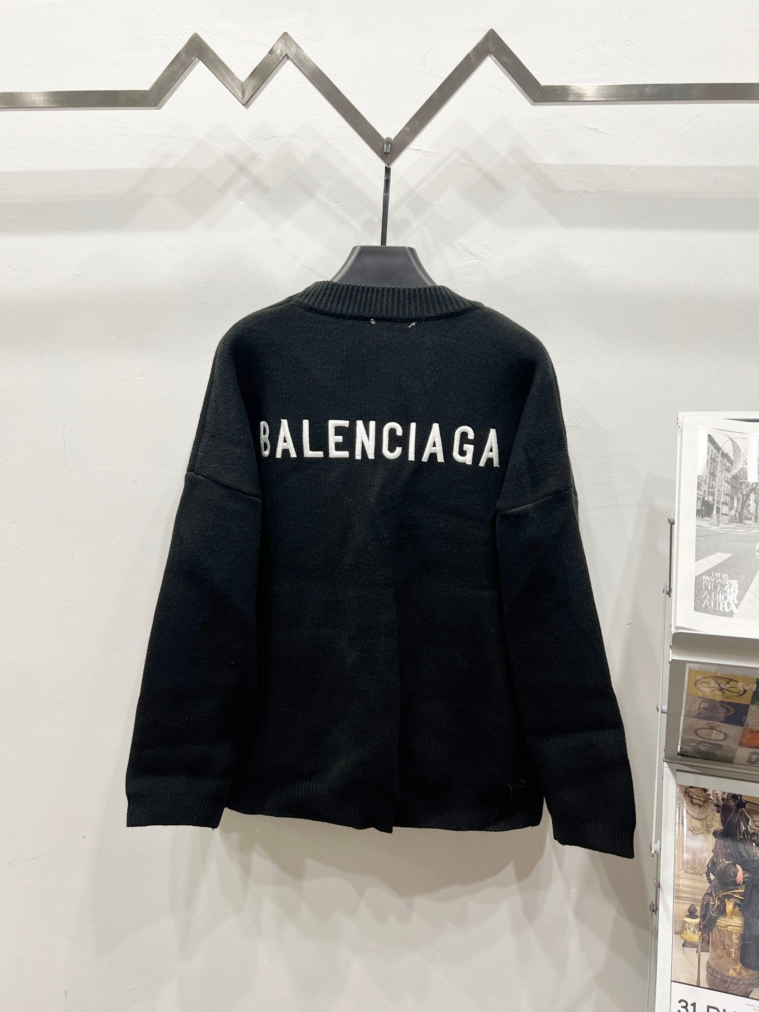 Balenciaga black knit cardigan with BALENCIAGA logo on the back