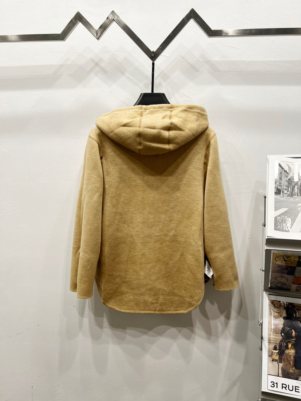 Golden hooded zip jacket back view with hood and full-length zipper