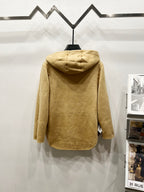 Golden hooded zip jacket back view with hood and full-length zipper
