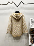Beige hooded zip jacket back view with allover Dior logo pattern and hood pocket
