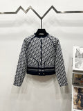 Long-sleeve jacket with black-and-white Dior logo pattern, zip front and ribbed trim