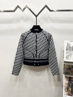 Long-sleeve jacket with black-and-white Dior logo pattern, zip front and ribbed trim