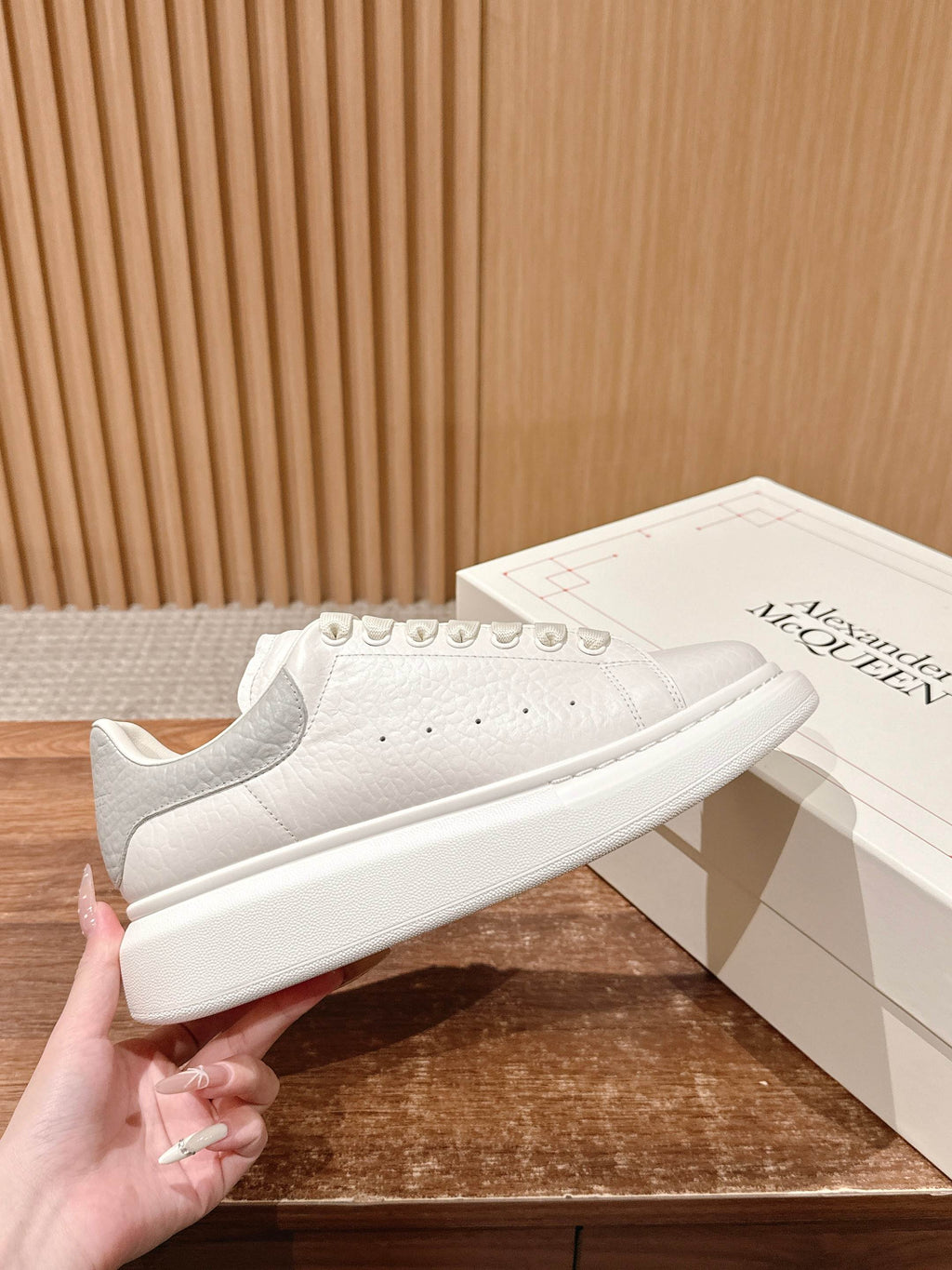 Alexander McQueen leather sneakers, white, lace-up, low profile sole