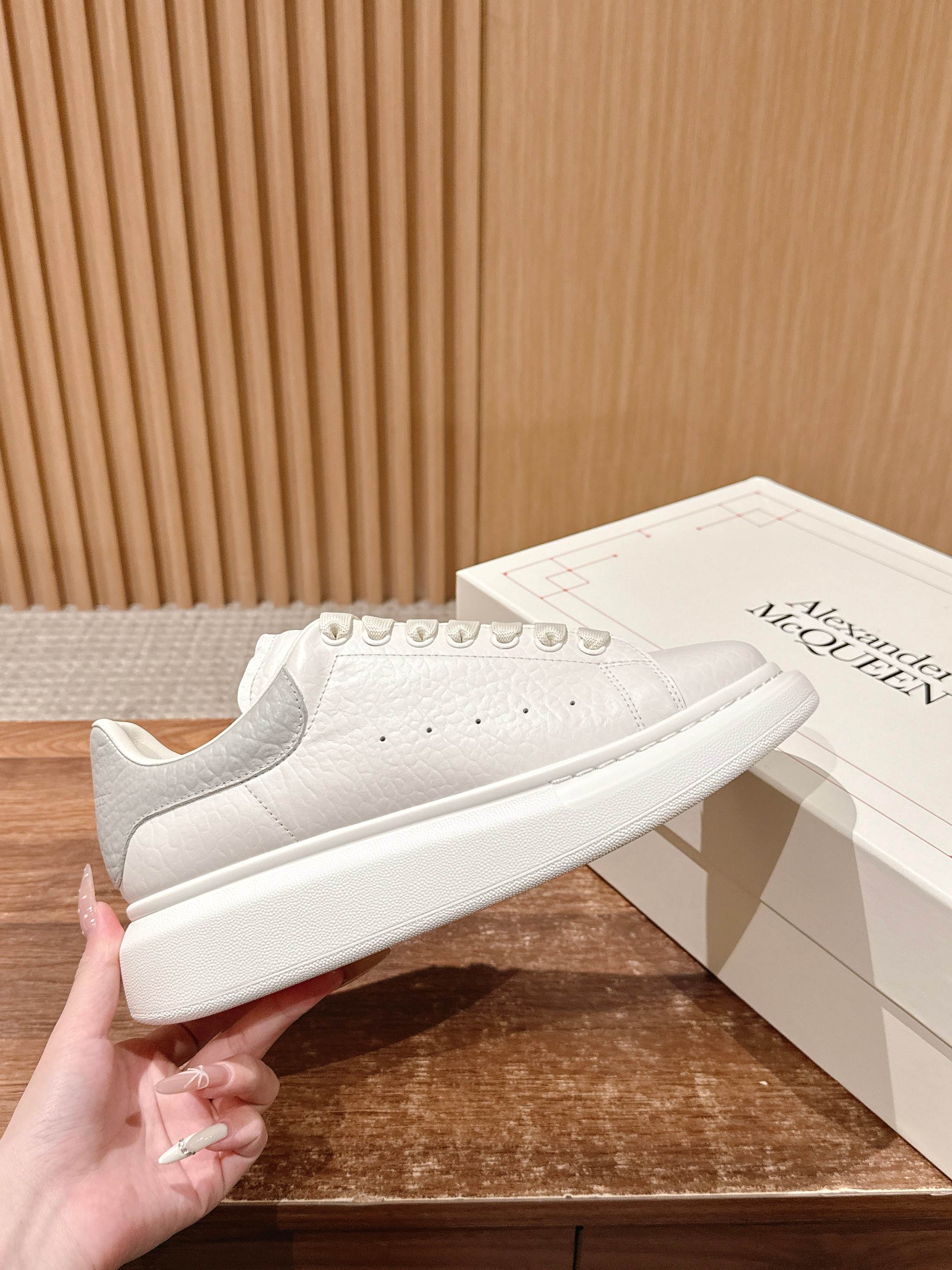 Alexander McQueen leather sneakers, white, lace-up, low profile sole