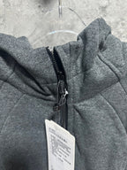 Ralph Lauren zip-up hoodie close-up, dark gray heather, hood seam and zipper pull