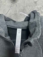 Ralph Lauren hoodie back close-up, dark gray heather with inner label