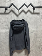 Dark gray zip-back hoodie with hood, drawstring, and small lululemon logo