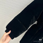 Prada black velvet long-coat sleeve cuff with elastic gather