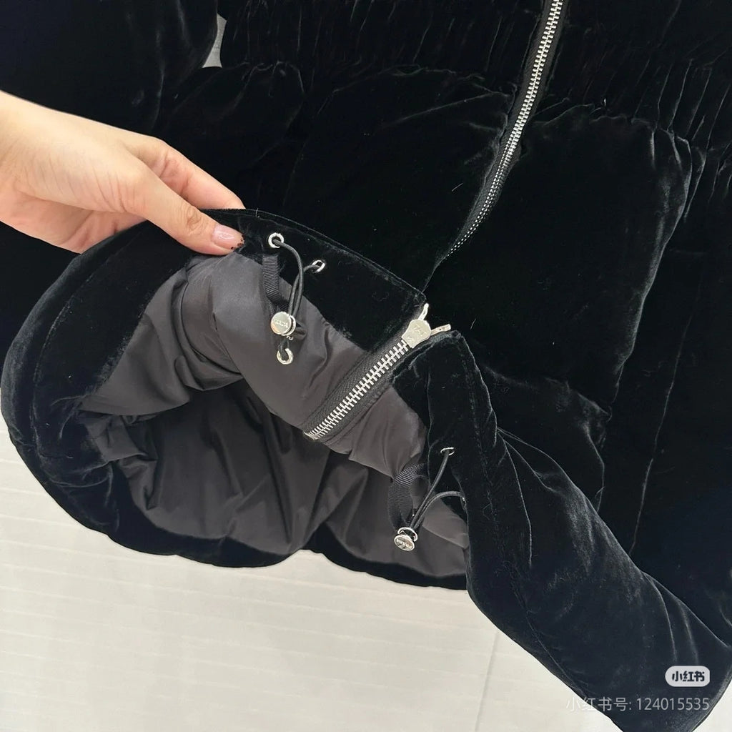 Prada hooded long coat lining detail, gray inner fabric and metal zipper rings