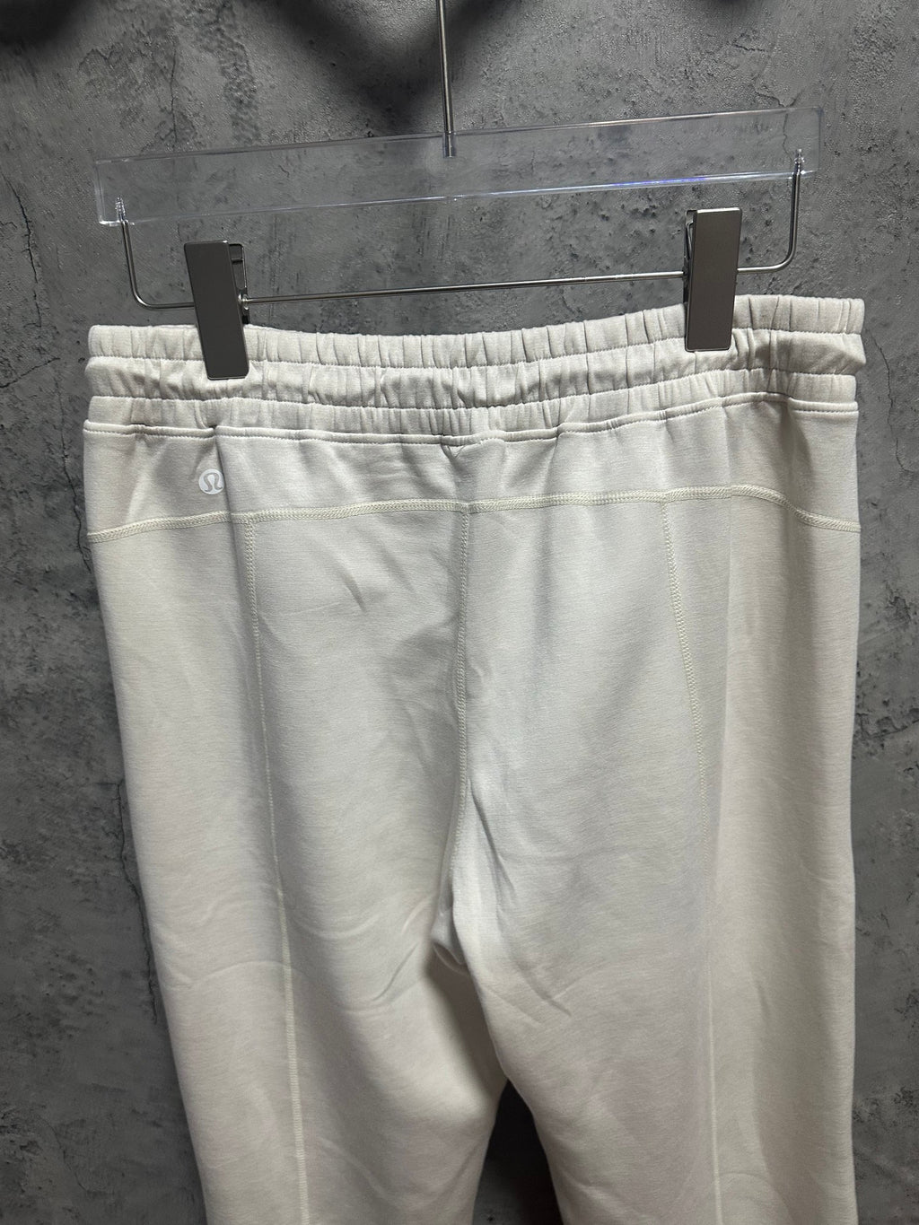 Ralph Lauren white sweatpants back view with elastic waistband and relaxed leg