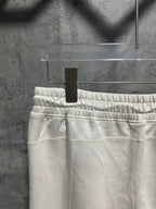 Ralph Lauren white sweatpants close-up of elastic waistband and stitched front