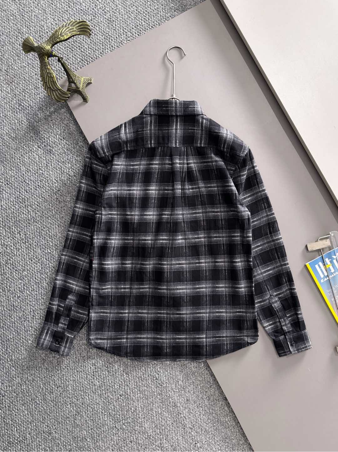 Fendi black-and-gray plaid long-sleeve shirt front view on hanger