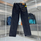 Dark denim jeans with belt loops and back yoke pockets