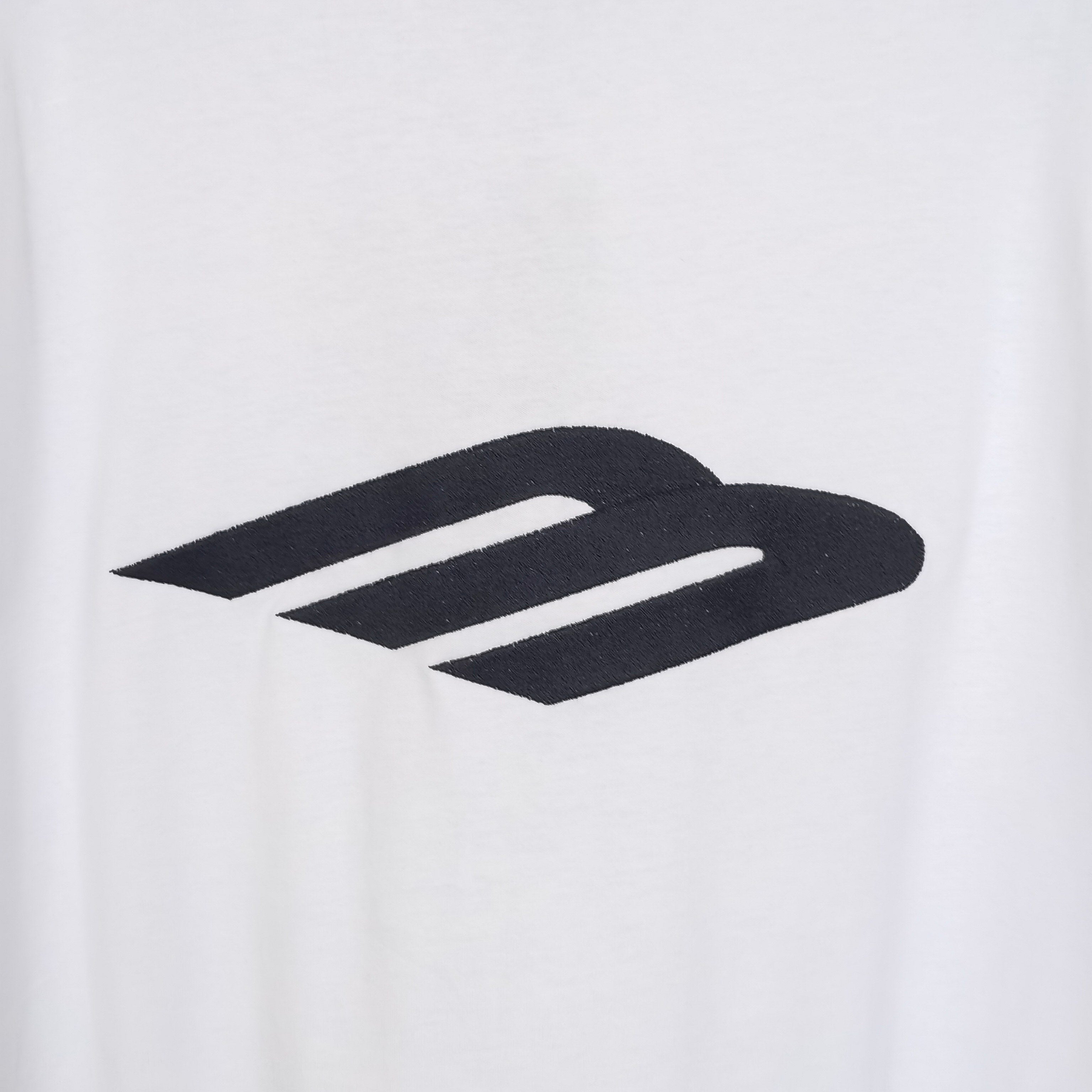 White Balenciaga T-shirt chest close-up of black wing logo