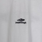White Balenciaga T-shirt chest area with black “balenciaga” logo