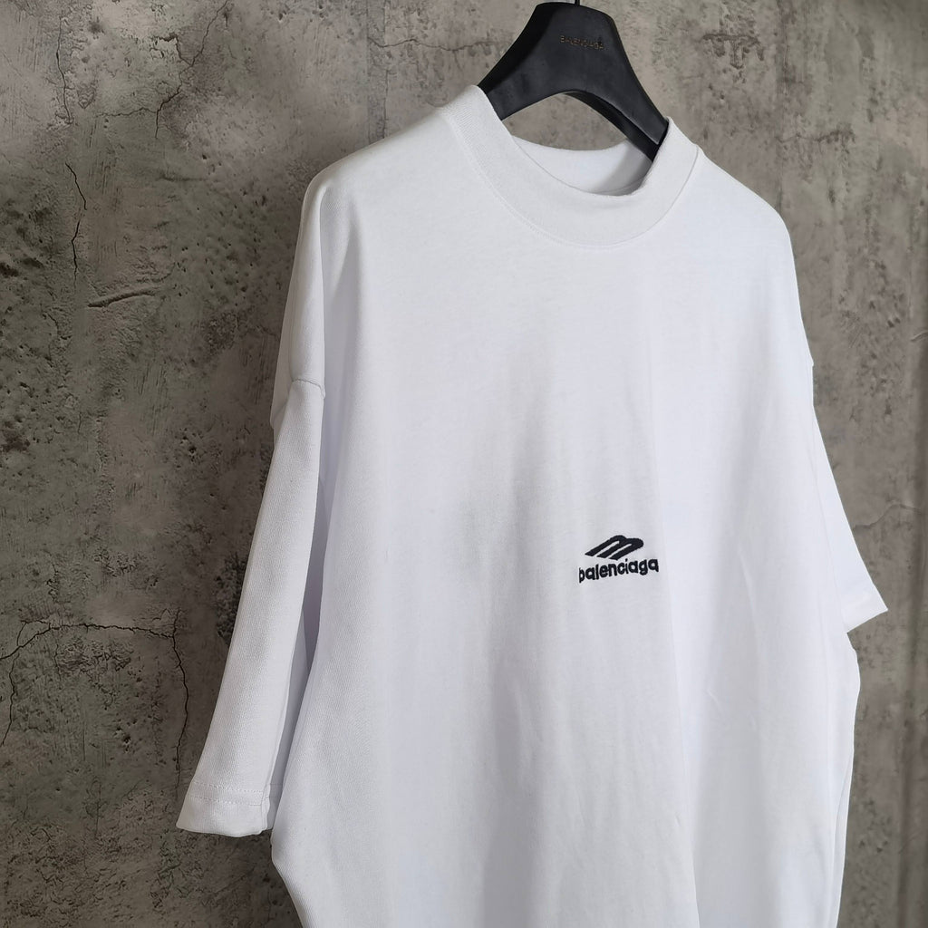 White Balenciaga long-sleeve T-shirt with small chest logo, crew neck