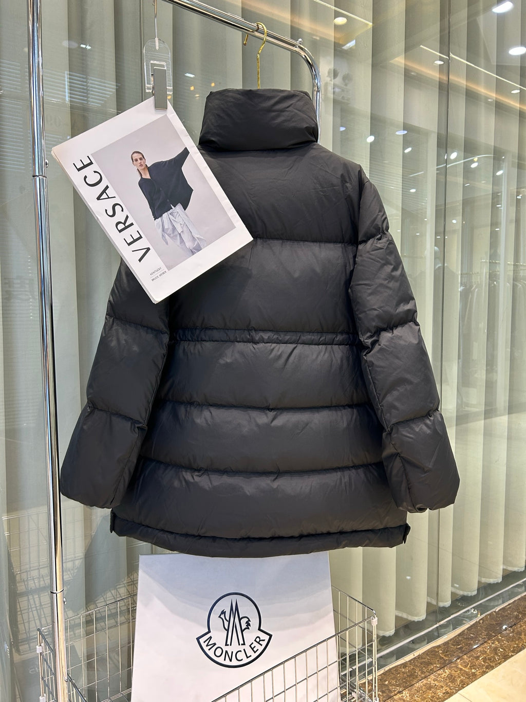 Black Moncler hooded puffer jacket, quilted back, zip front
