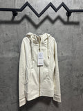 Cream zip-up hoodie with hood and front gold-tone zipper