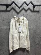 Cream zip-up hoodie with hood and front gold-tone zipper