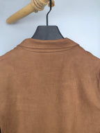 Brown suede-style jacket back with high collar