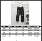 Pants size chart with waist, length, and height measurement table