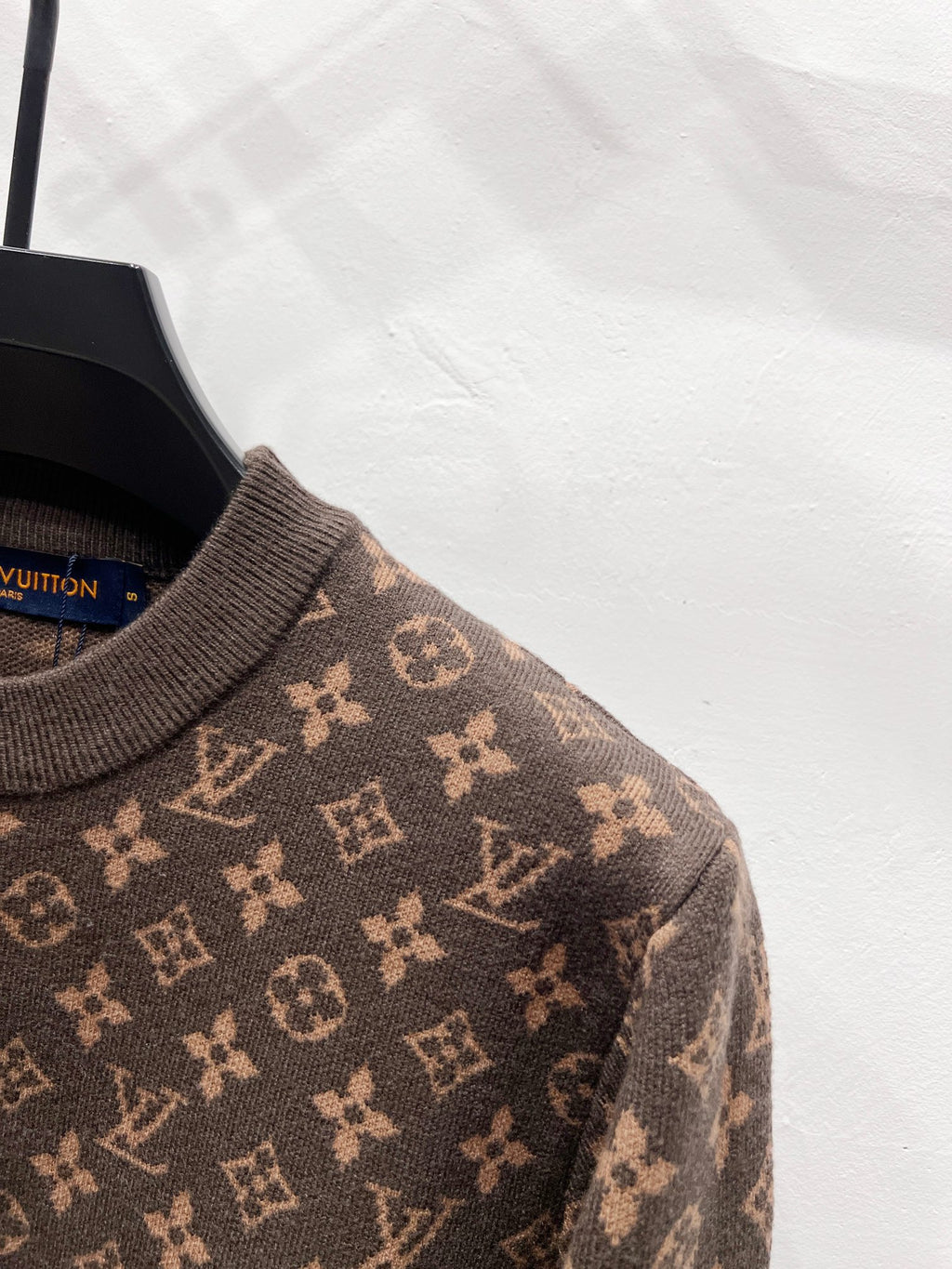 Monogram knit sweater with ribbed crewneck and long sleeves
