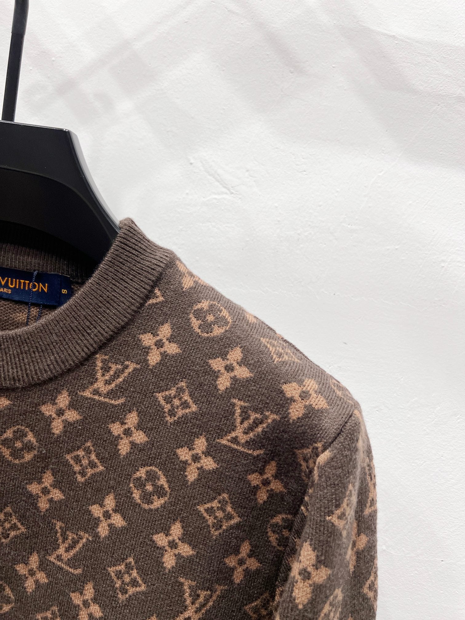 Monogram knit sweater with ribbed crewneck and long sleeves
