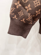 Monogram knit sweater sleeve with ribbed cuff, brown