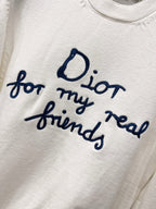 White crewneck sweatshirt with blue 'for my real friends' script