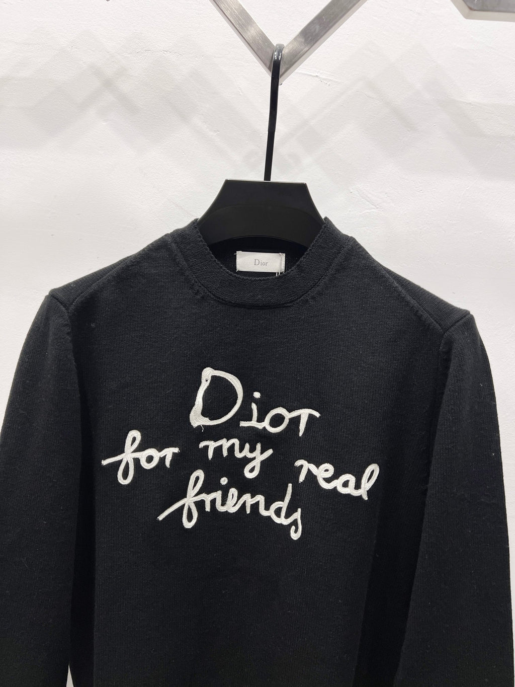 Black sweatshirt with white 'Dior for my real friends' logo print