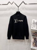 Louis Vuitton black rhinestone logo crewneck sweater on hanger, long sleeves