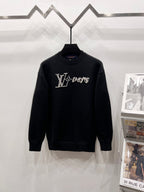 Louis Vuitton black rhinestone logo crewneck sweater on hanger, long sleeves