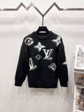 Louis Vuitton long-sleeve sweater, dark knit with white monogram and star motifs