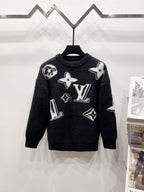 Louis Vuitton long-sleeve sweater, dark knit with white monogram and star motifs