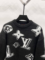 Louis Vuitton long-sleeve sweater, dark knit with white star and LV-style graphic