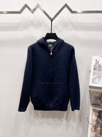 Louis Vuitton long-sleeve zip-up hoodie in solid navy with stand collar