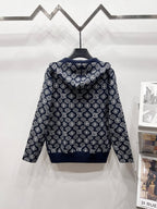 Louis Vuitton long-sleeve zip-up hoodie in navy with monogram pattern on back