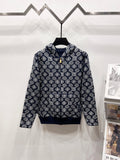 Louis Vuitton long-sleeve zip-up hoodie in navy with allover monogram pattern