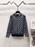Louis Vuitton long-sleeve zip-up hoodie in navy with allover monogram pattern
