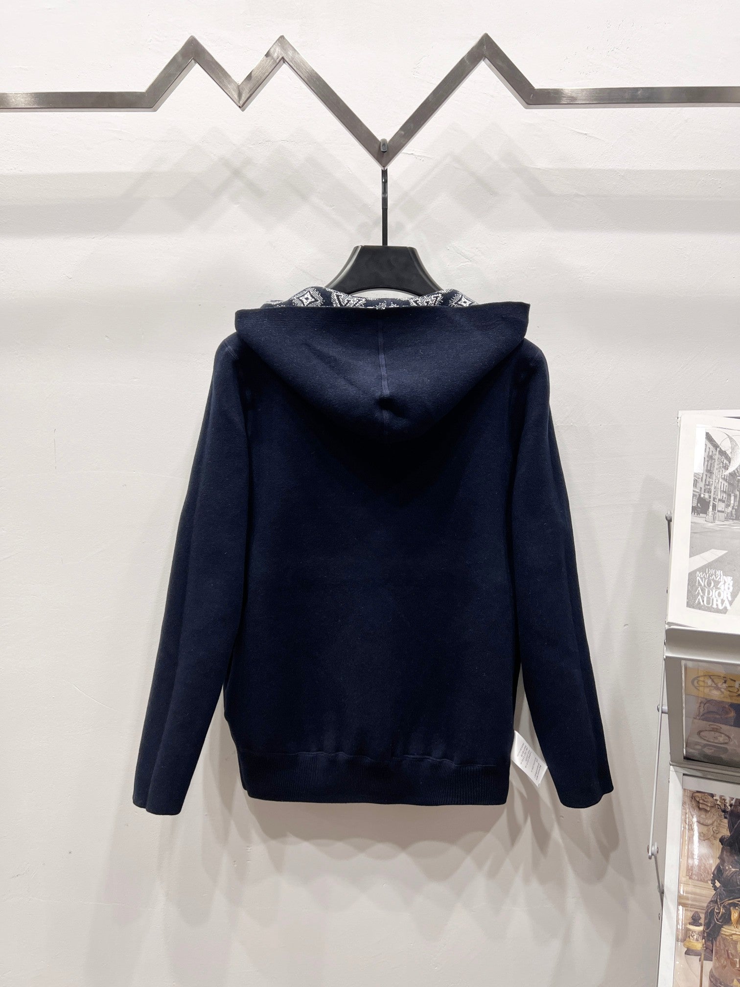 Louis Vuitton long-sleeve zip-up hoodie in solid navy with hood on back