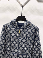 Louis Vuitton navy monogram zip-up hoodie with hood and gold-tone zipper pull