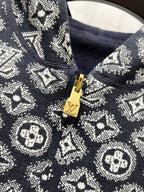 Louis Vuitton navy monogram zip-up hoodie with gold-tone zipper and hood opening