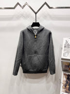 Zip hoodie in dark gray with front kangaroo pocket and hood, zip-up front