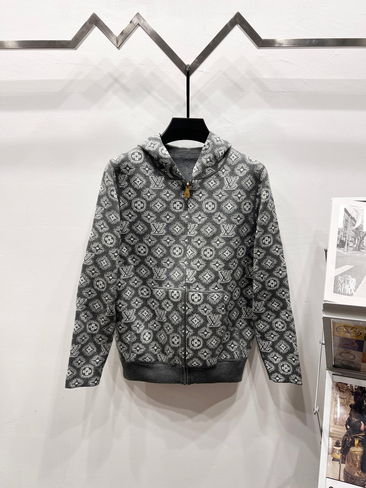 Louis Vuitton patterned zip hoodie in dark gray with all-over monogram print