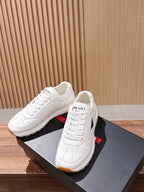 Prada white leather lace-up sneakers with PRADA MILANO tongue logo